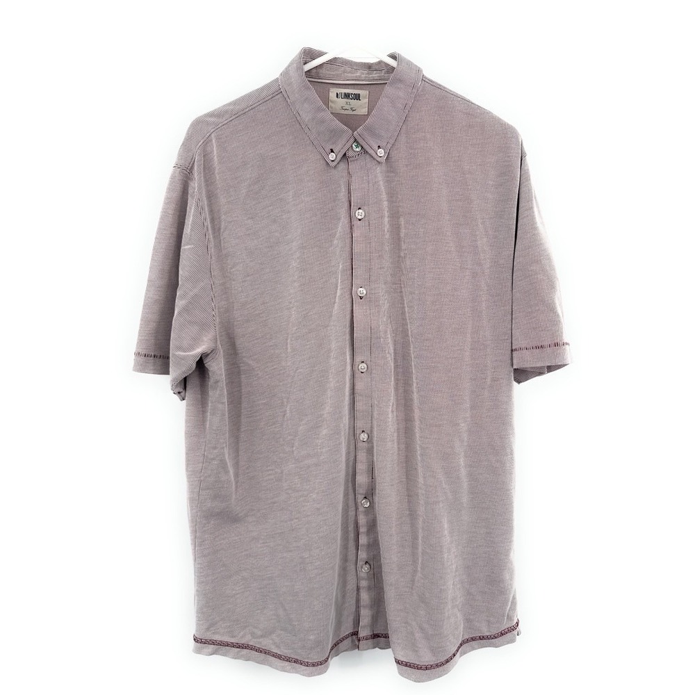 Linksoul Mens XL Burgundy White Micro Stripe Short Sleeve Button Down Shirt